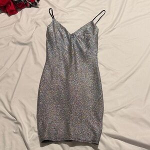 Papillon Blanc Silver Sparkle Mini Dress
